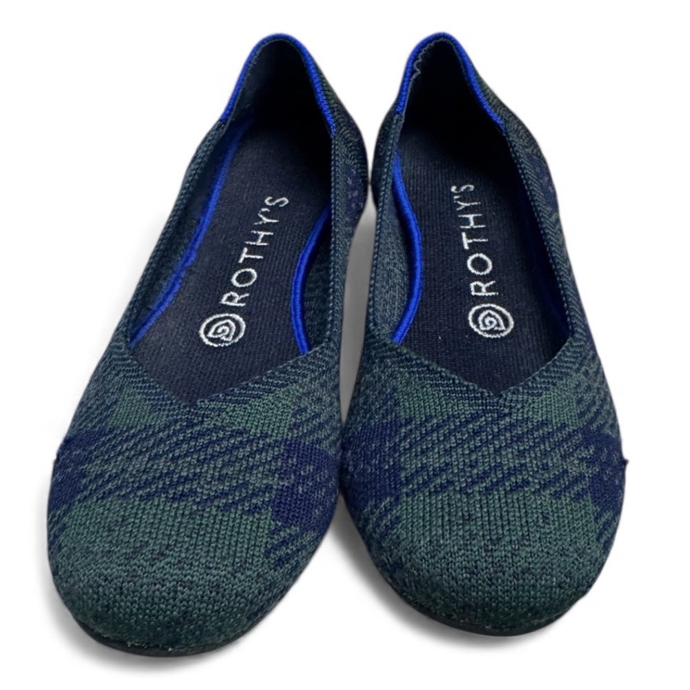 Rothy's Forest Tartan Green and Navy Plaid Flats
Size 7